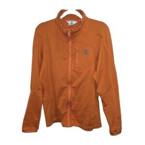 SALOMON Sz M Acti Therm Orange Full Zip L/S Thin Layering Logo Running Sweater